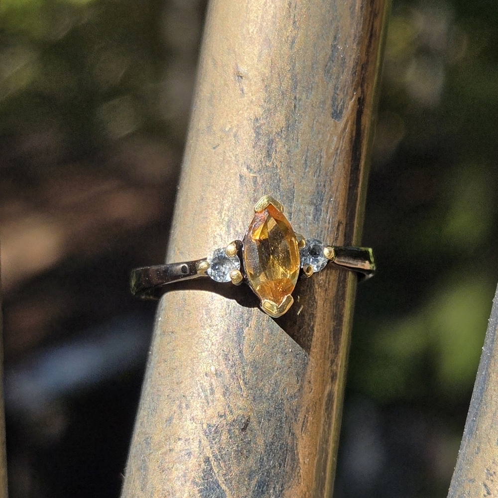 Citrine 3k & Topaz Natural Gemstone Sterling Rhodium & Gold Ring Sz6.5 - Picture 6 of 9